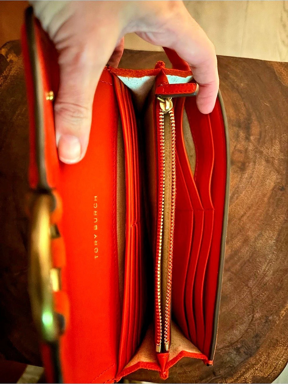 Tory Burch Pure Suede Envelope Wallet Orange - Picture 5 of 10